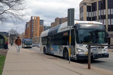 Metro Transit bus stopped at the curb.