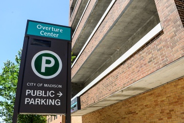 Public Parking sign for Overture Center Garage.